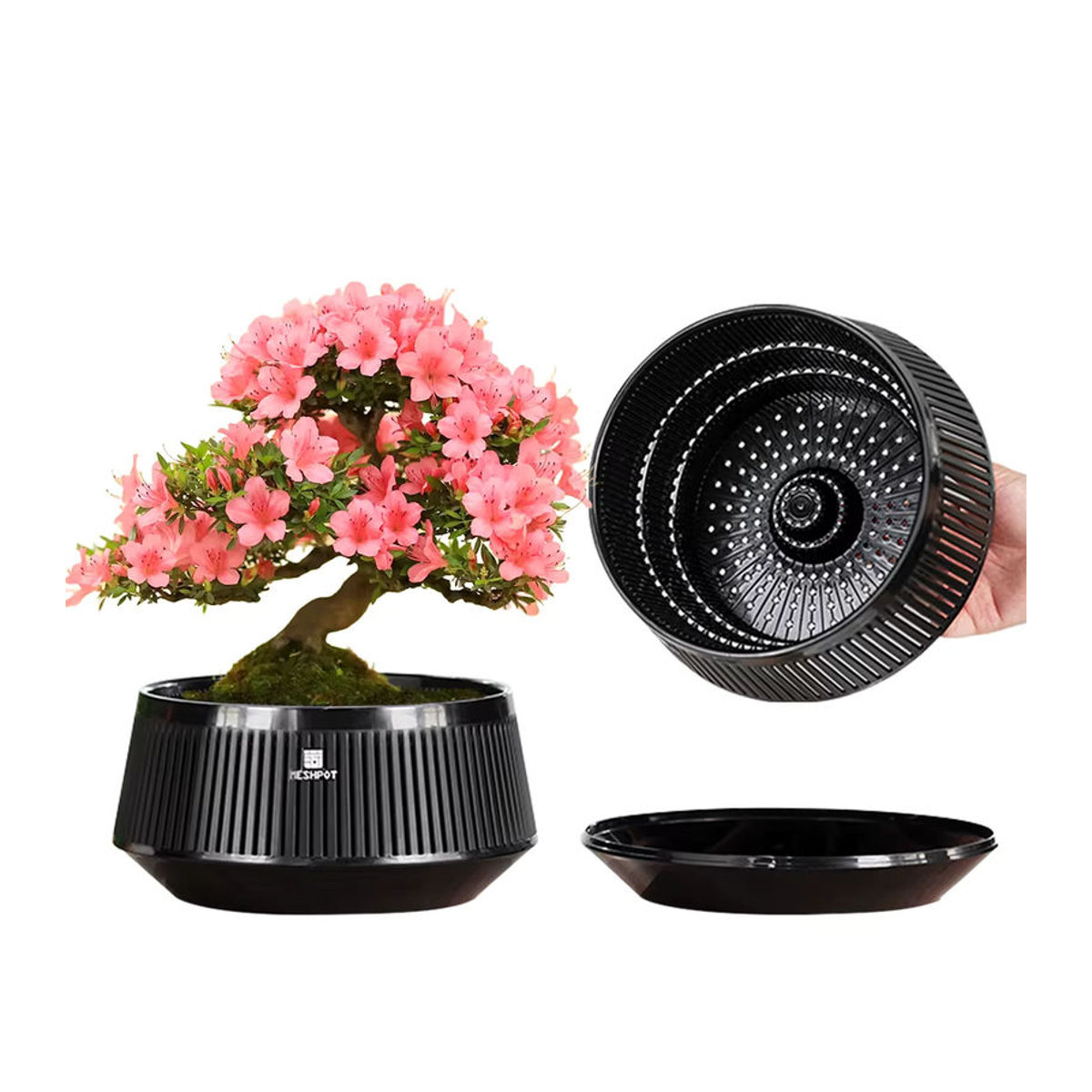 Meshpot Bonsai-Topf aus Kunststoff mit Drainagebehälter und Luftbeschneidung, Schwarz - Bild 6