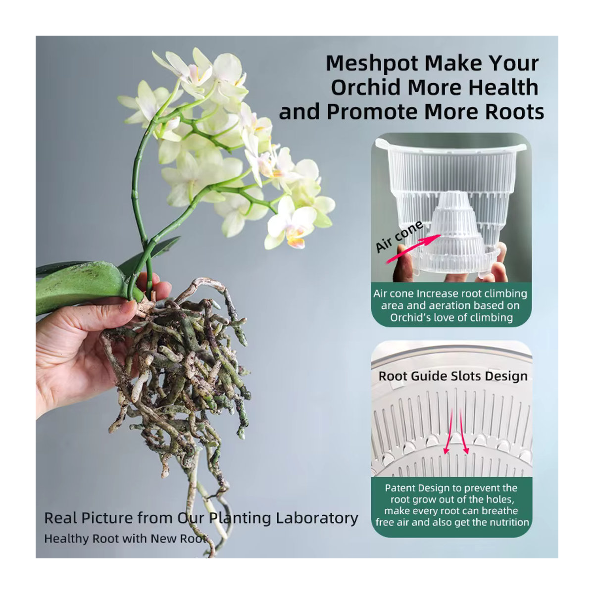 MESHPOT Orchideentöpfe aus doppelschichtigem Kunststoff in Keramik-Optik mit Luftlöchern zum Umfüllen - Bild 3