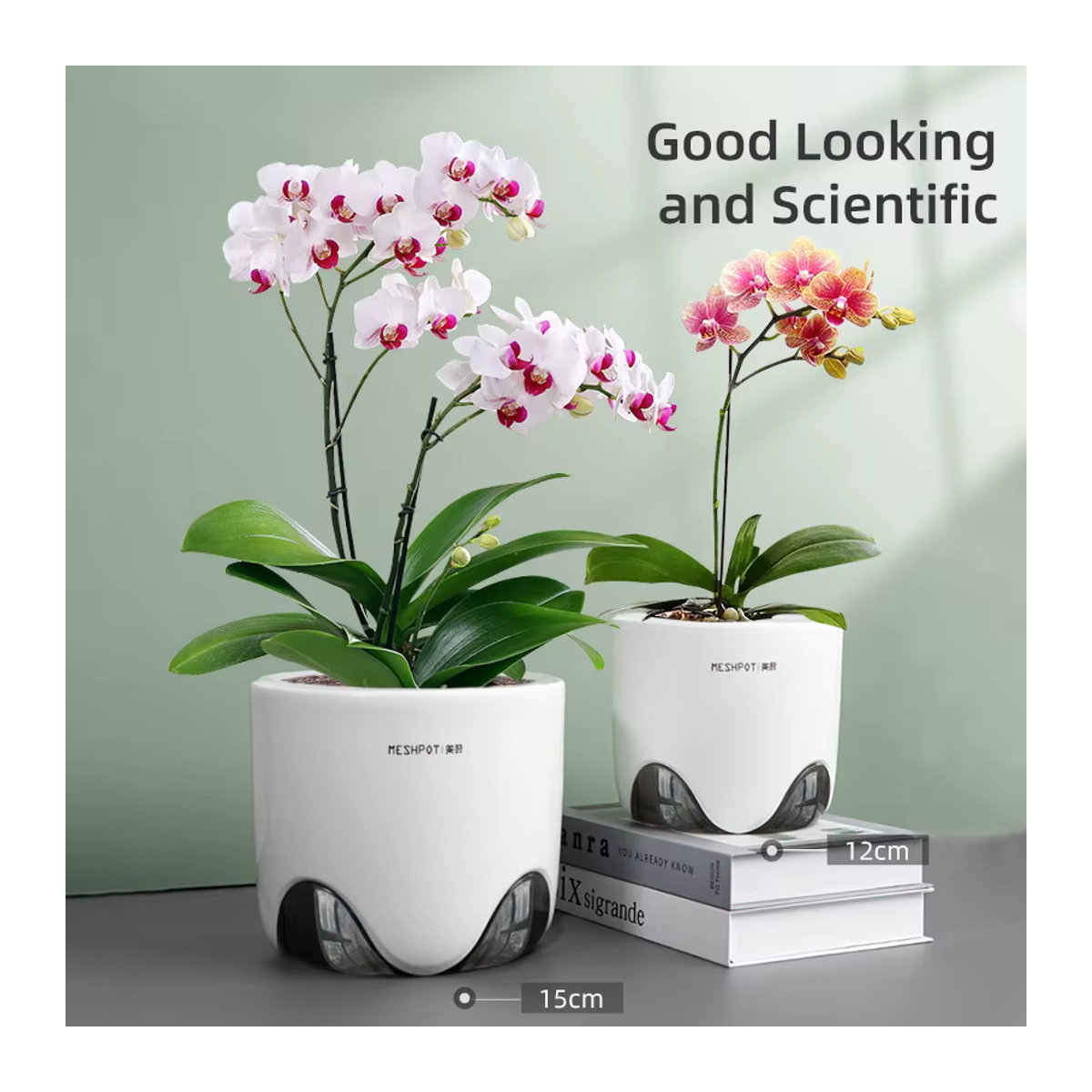 MESHPOT Orchideentöpfe aus doppelschichtigem Kunststoff in Keramik-Optik mit Luftlöchern zum Umfüllen - Bild 5