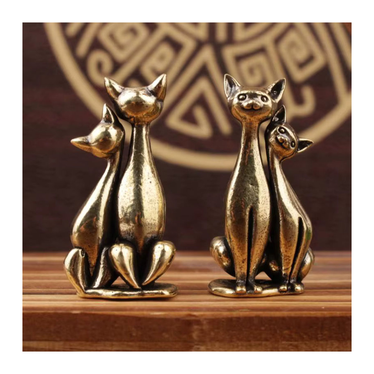 Messing Doppel Katze Skulptur Ornament in Gold für Wohnzimmer und Büro - Bild 2