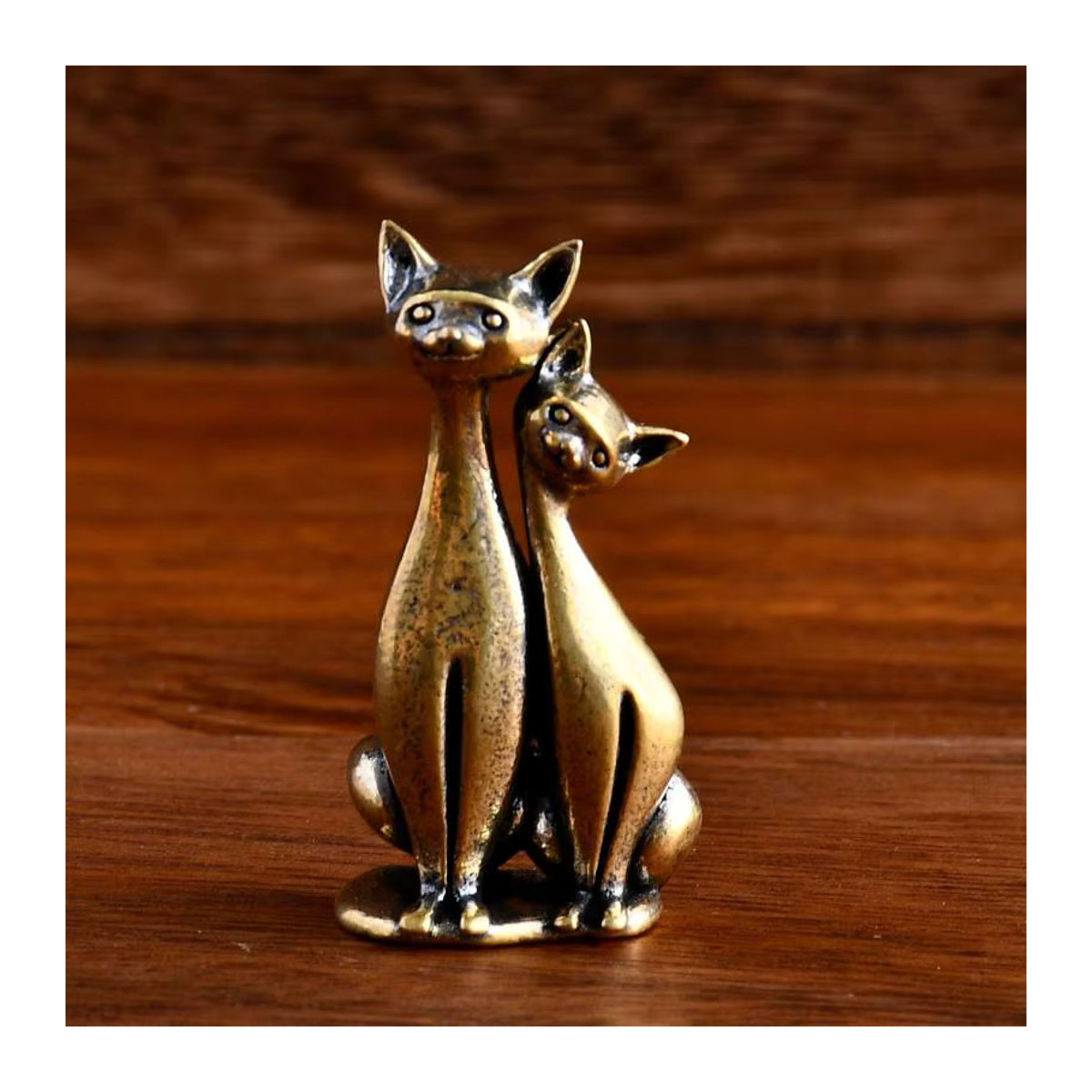Messing Doppel Katze Skulptur Ornament in Gold für Wohnzimmer und Büro - Bild 4