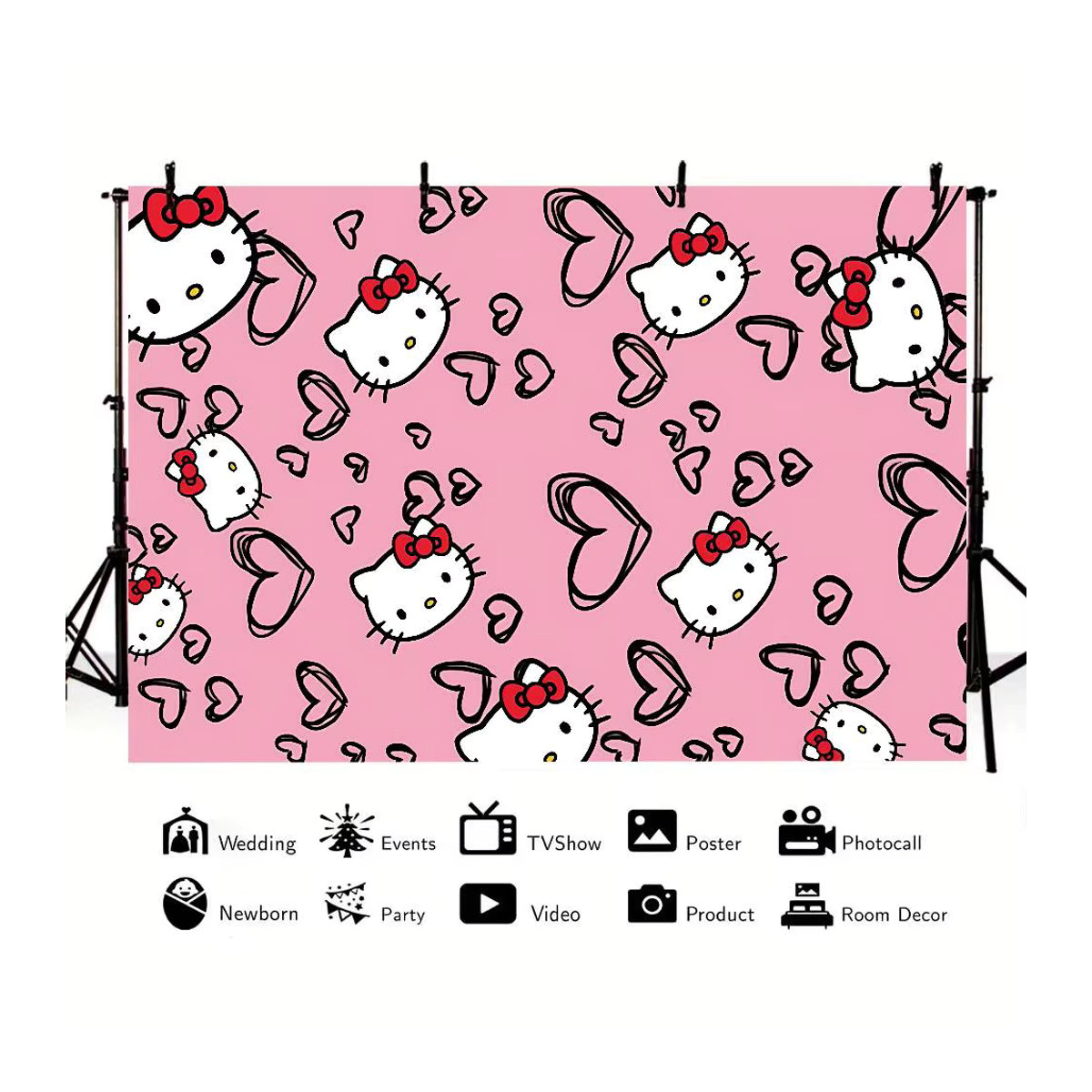 Mesuca Hello Kitty Fotohintergrund Dekoration in Rosa für Kindergeburtstage und Fotografie - Bild 3