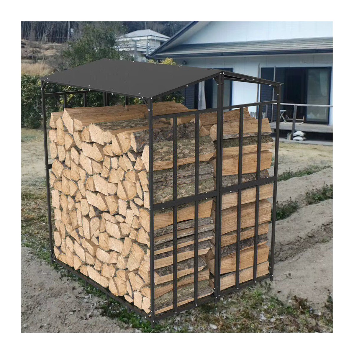 Metall Kaminholzregal in Anthrazit als wetterfester Kaminholzunterstand für den Garten mit einem Volumen von 1,66 m³ - Bild 5