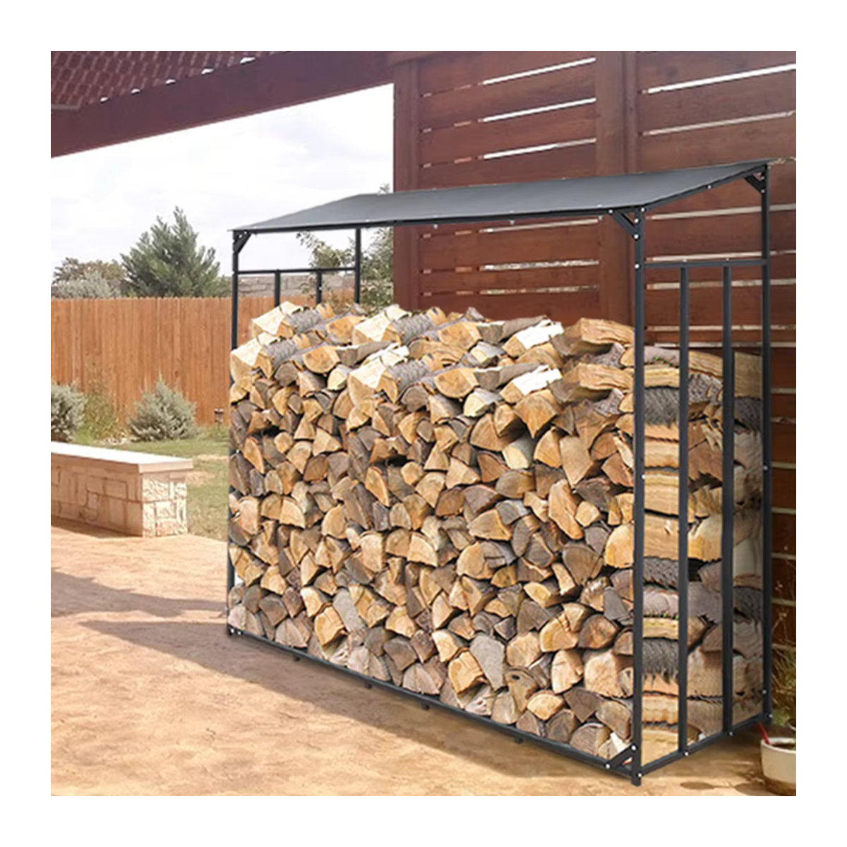 Metall Kaminholzregal in Anthrazit als wetterfester Kaminholzunterstand für den Garten mit einem Volumen von 1,66 m³ - Bild 6
