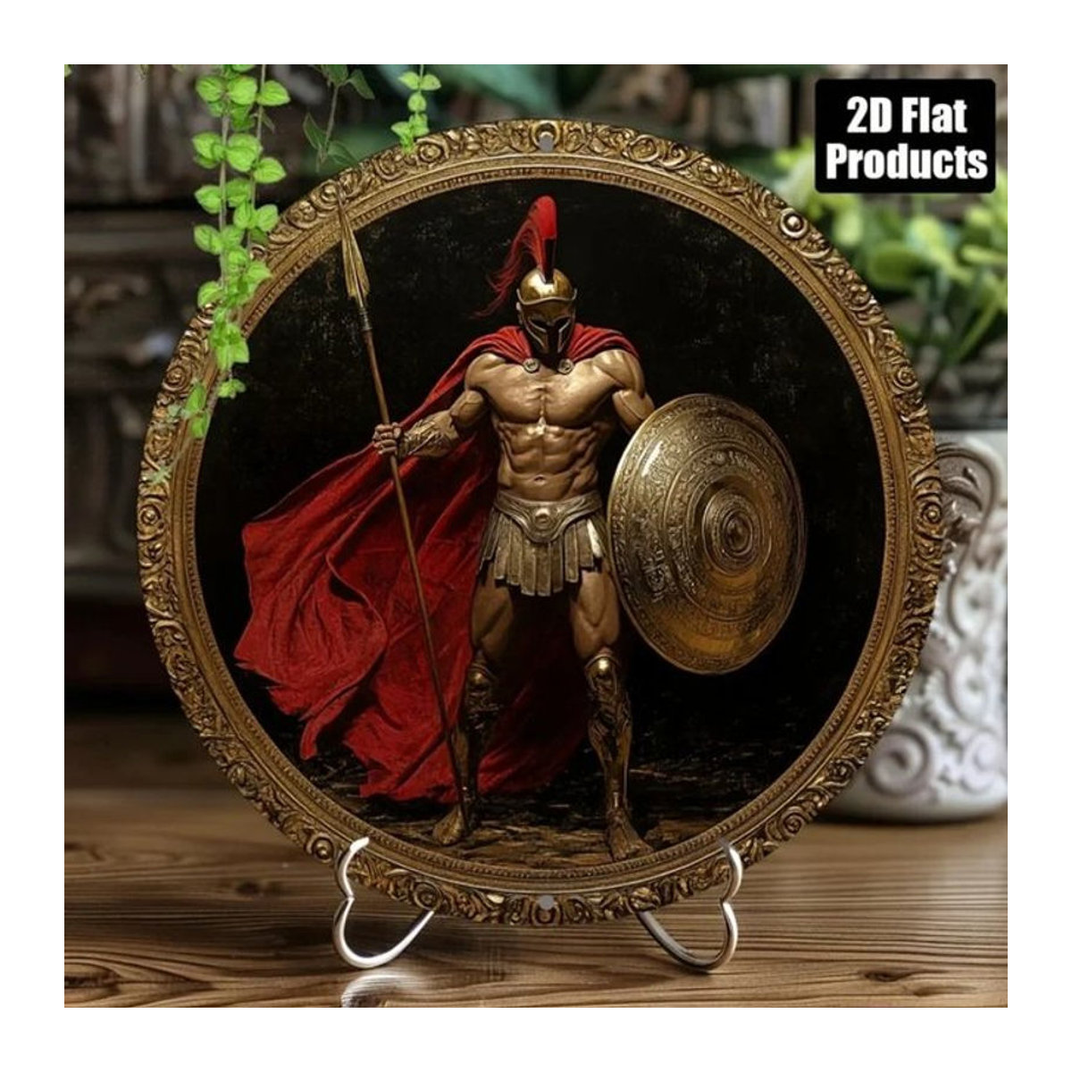 Metall-Wandkunst Spartan Warrior von CIFBUY, runde Wanddekoration aus Metall in Rot und Mehrfarbig, klassisches Design - Bild 1