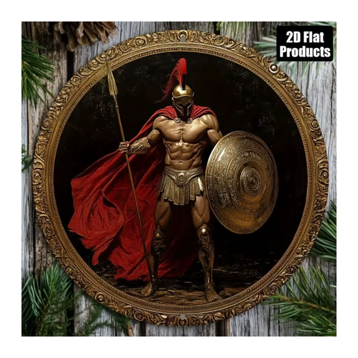 Metall-Wandkunst Spartan Warrior von CIFBUY, runde Wanddekoration aus Metall in Rot und Mehrfarbig, klassisches Design - Bild 3