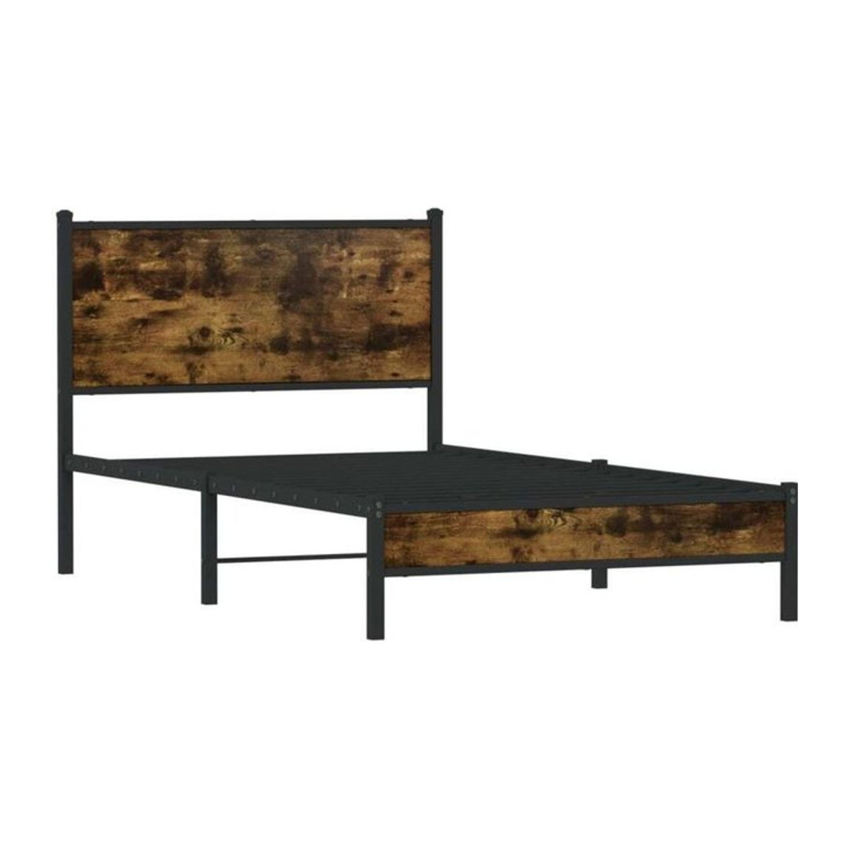 Metallbett Vidaxl aus Stahl in Räuchereiche Optik, Braun, B/T/H: 100 x 200 cm - Bild 1