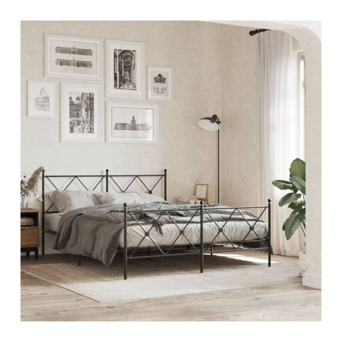 Metallbett vidaxl im Industrial Design mit Kopf- und Fußteil, Schwarz, B: 150 cm, L: 200 cm - Bild 1