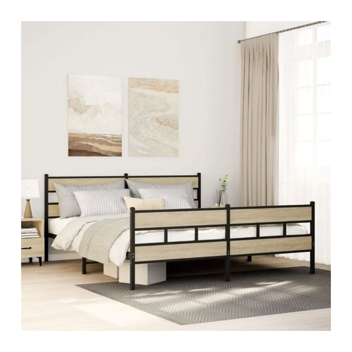 Metallbett Vidaxl in Sonoma-Eiche Natur aus Metall und Holzwerkstoff, B/T/H: 180 x 200 cm - Bild 1