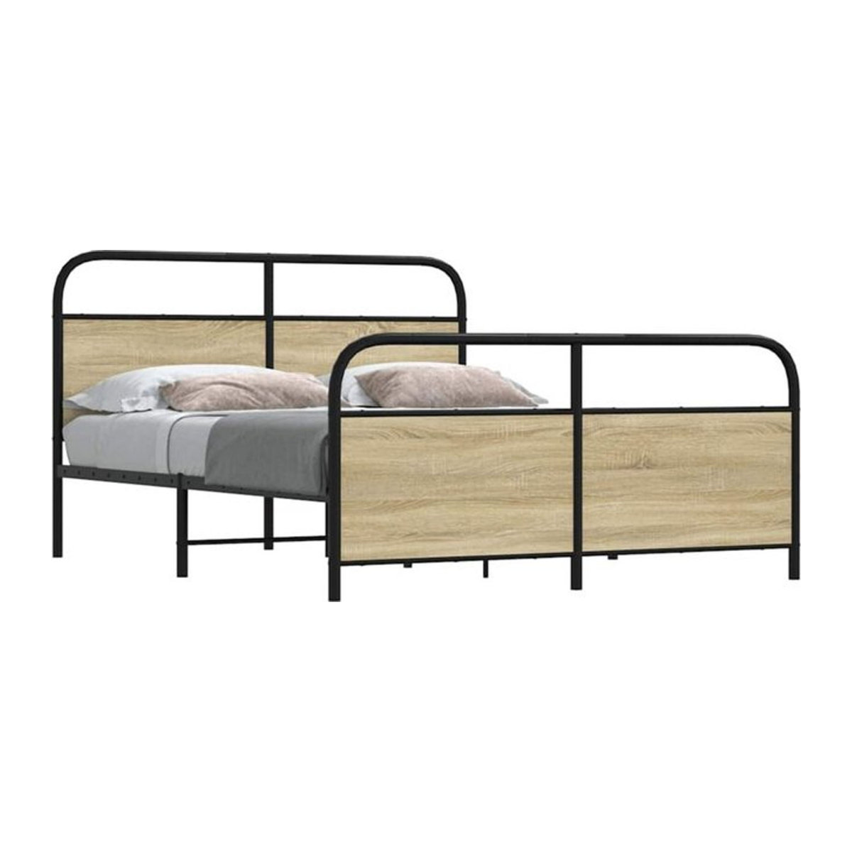 Metallbett Vidaxl in Sonoma-Eiche Natur, B/T/H: 150 x 200 cm, Design im Industrial-Stil aus Metall und Holzwerkstoff - Bild 1