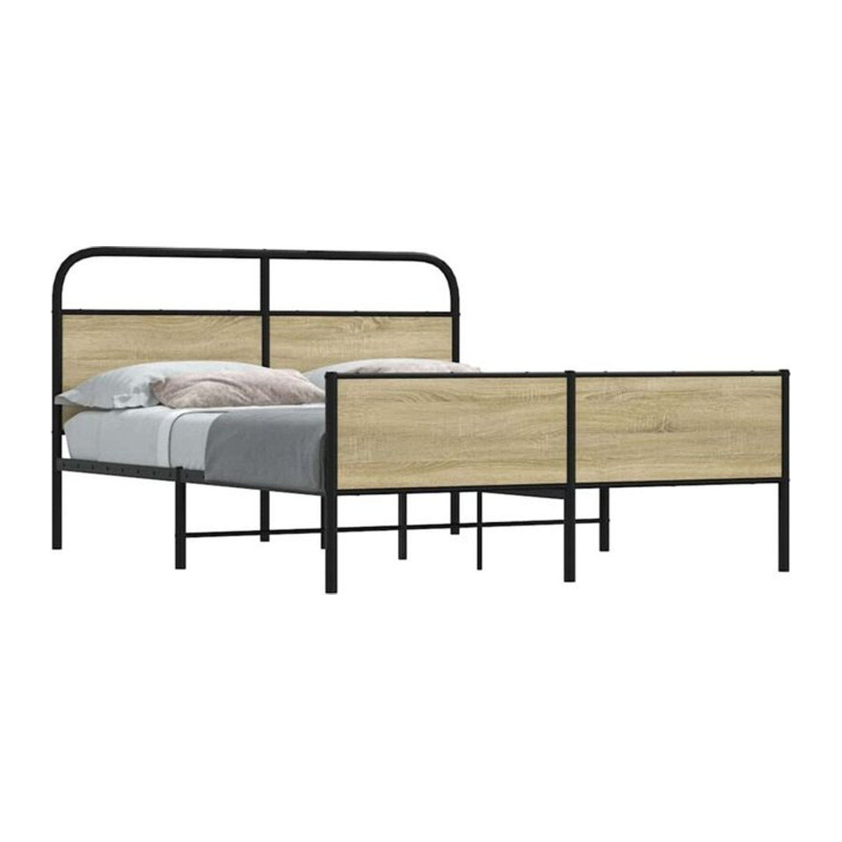 Metallbett Vidaxl in Sonoma-Eiche Natur, B/T/H: 150 x 200 cm, Design im Industrial-Stil aus Metall und Holzwerkstoff - Bild 1