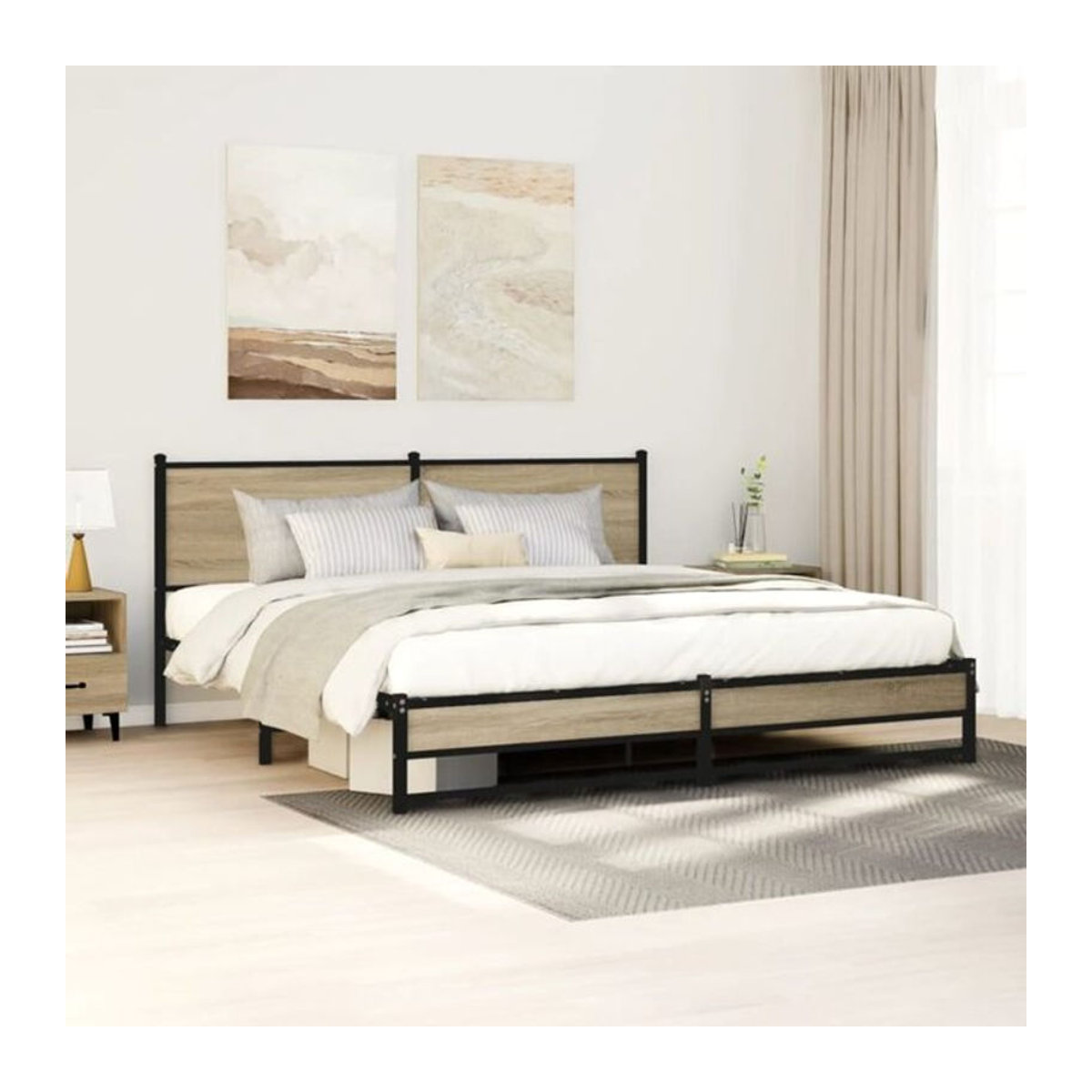 Metallbett Vidaxl in Sonoma-Eiche Natur im Industrial-Stil, B/T/H: 180 x 200 cm - Bild 1