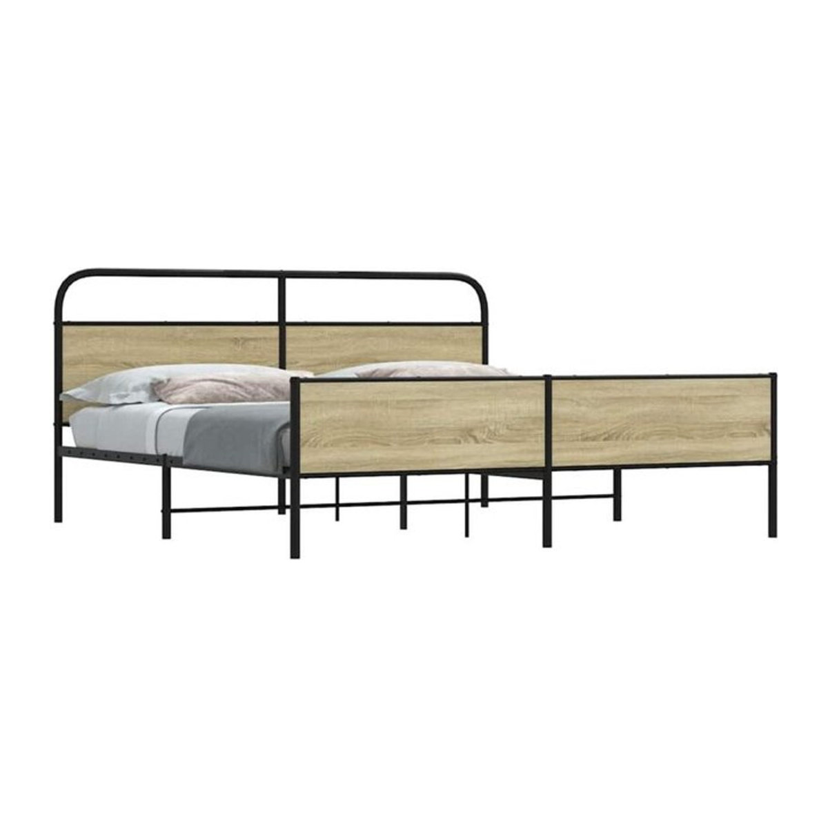 Metallbett Vidaxl in Sonoma-Eiche Natur im Industrial-Stil, B/T/H: 180 x 200 cm - Bild 1