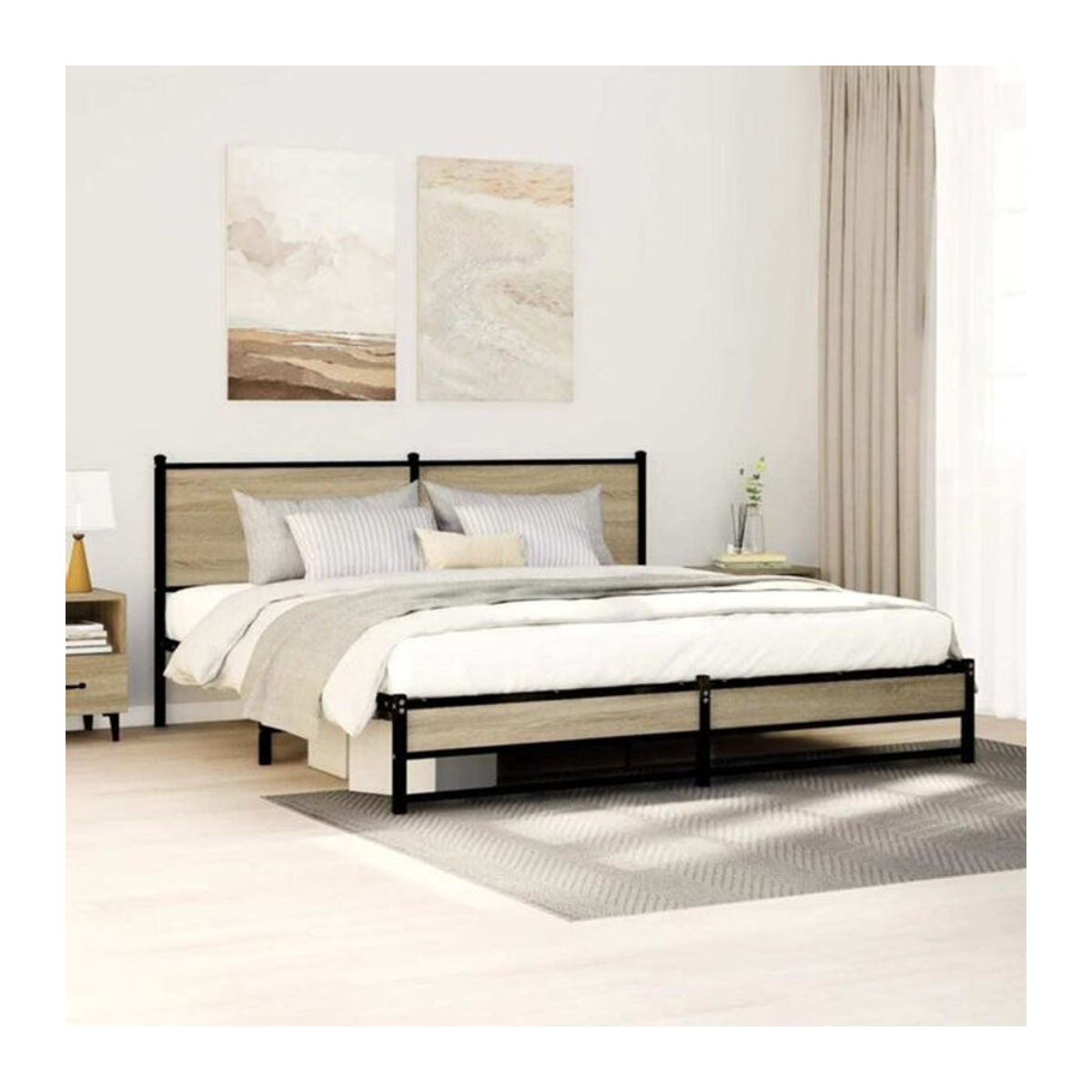 Metallbett Vidaxl in Sonoma-Eiche Natur und Braun im Industrial-Stil, B/T/H: 180 x 200 cm - Bild 1