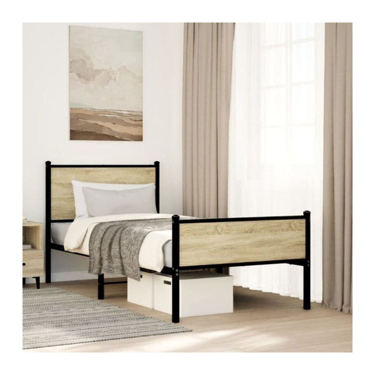 Metallbett Vidaxl in Sonoma-Eiche Natur und Braun im Industrial-Stil, B/T/H: 200 x 80 x 80 cm - Bild 1