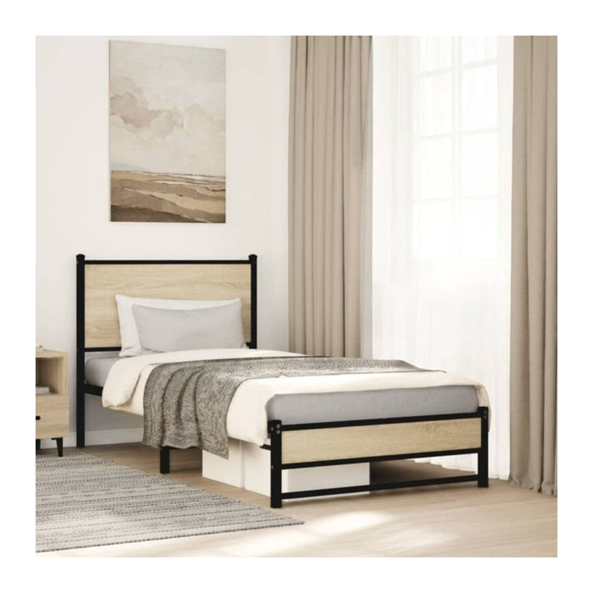 Metallbett Vidaxl in Sonoma-Eiche Natur und Braun im Industrial-Stil, B/T/H: 200 x 80 x 80 cm - Bild 1