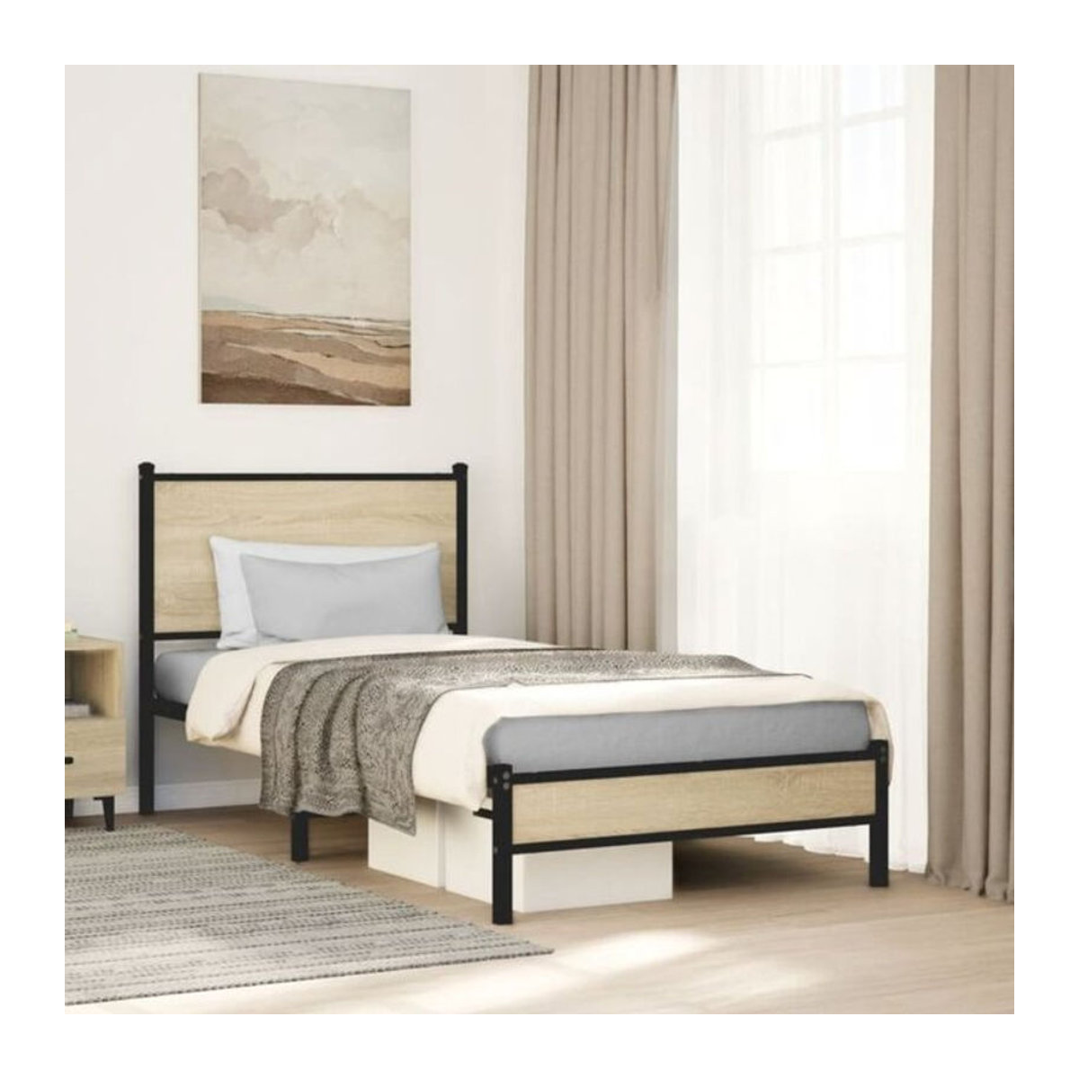 Metallbett Vidaxl in Sonoma-Eiche Natur und Braun, Modernes Stahlbett ohne Matratze, B/T/H: 80 x 200 cm - Bild 1
