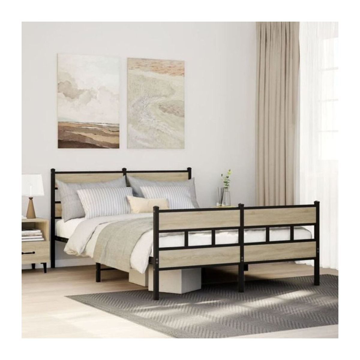 Metallbett Vidaxl in Sonoma-Eiche und Braun, B/T/H: 150 x 200 cm - Bild 1