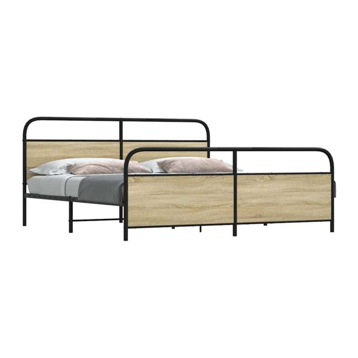 Metallbett Vidaxl in Sonoma-Eiche und Braun im Industrial-Stil, B/T/H: 180 x 200 cm - Bild 1