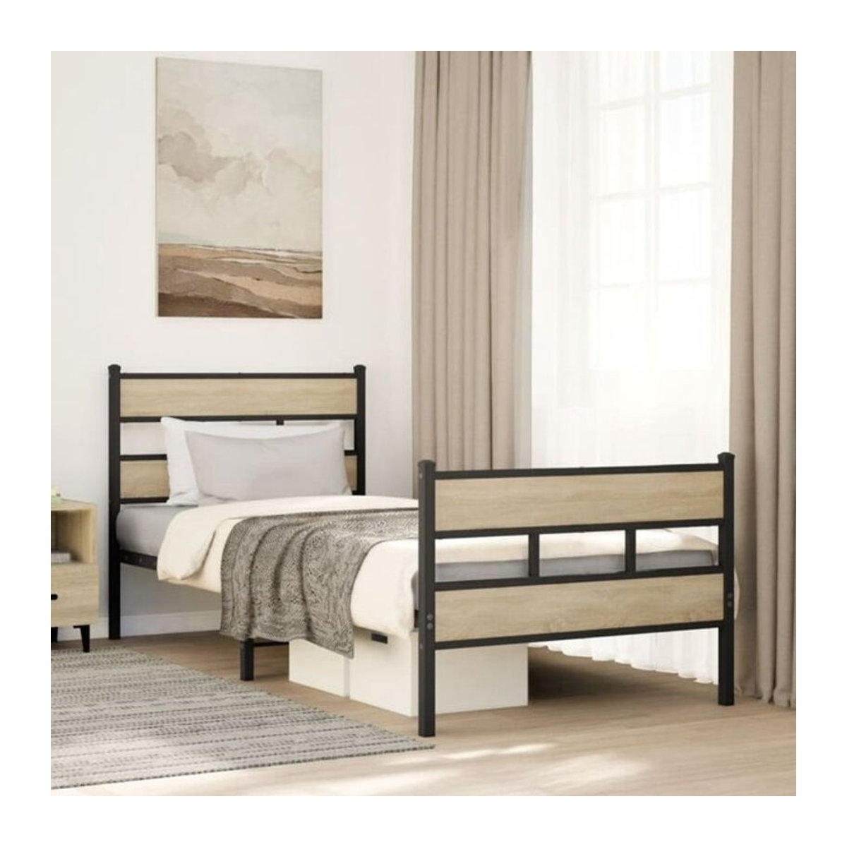 Metallbett vidaXL in Sonoma-Eichen-Optik ohne Matratze, B/T/H: 90 x 200 x 91,5 cm - Bild 1