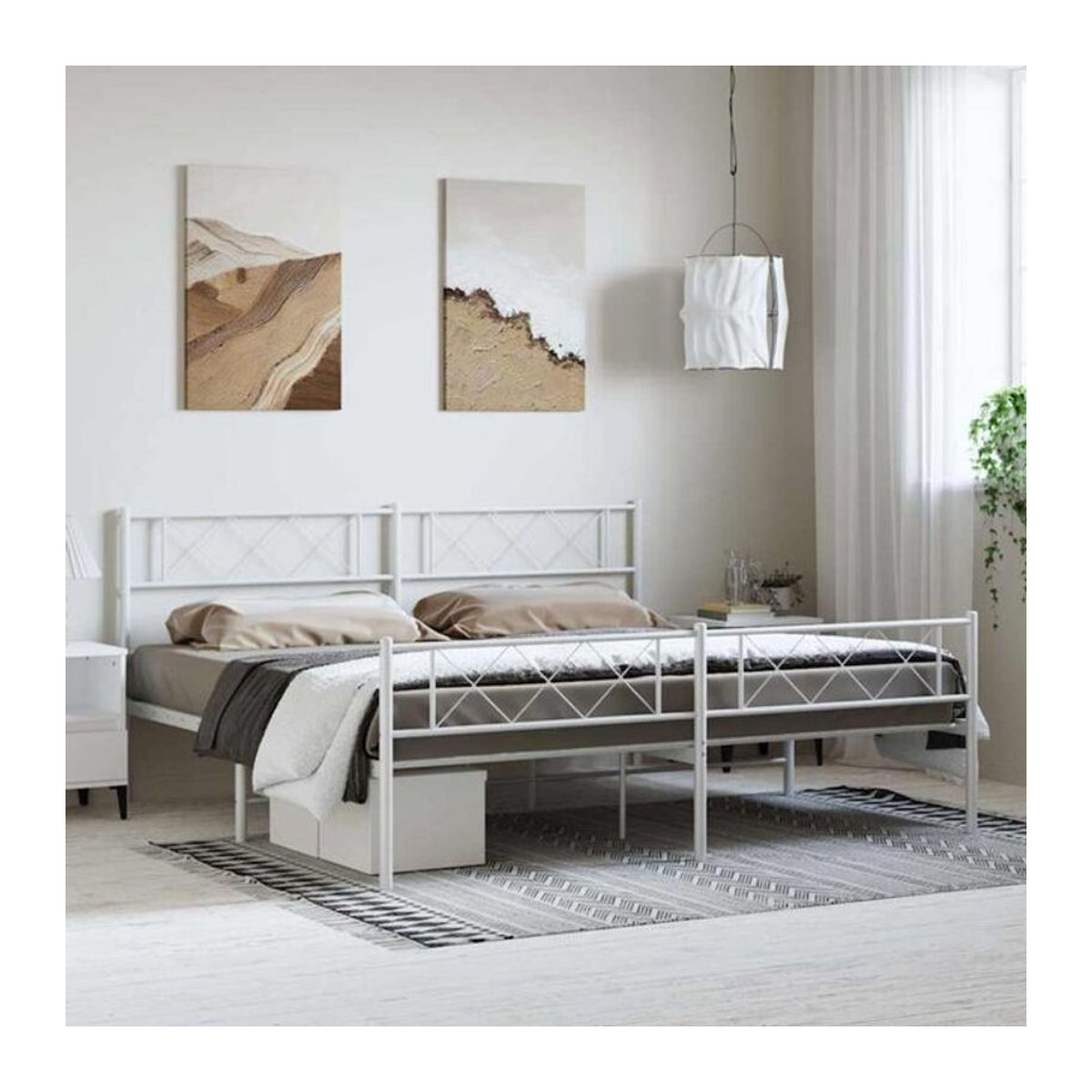 Metallbett vidaxl mit Kopf- und Fußteil in Weiß, B/T/H: 183 x 213 x 90 cm - Bild 1
