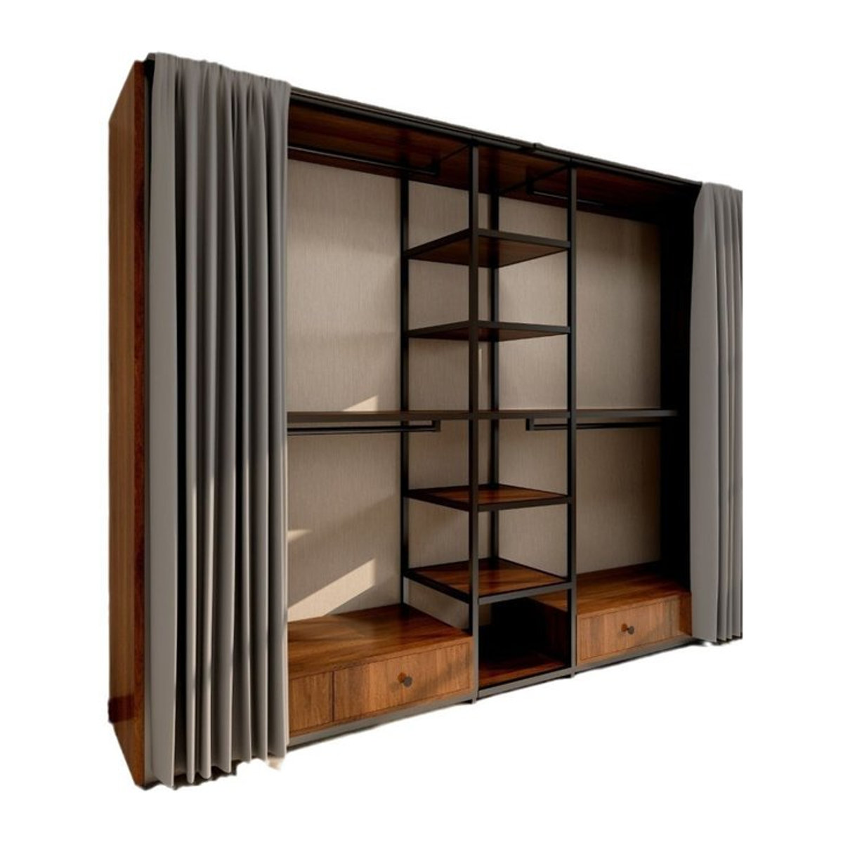 Metallgarderobe im Industrial-Design mit Kleiderbügel-Kombination und Regal in Braun - Bild 1
