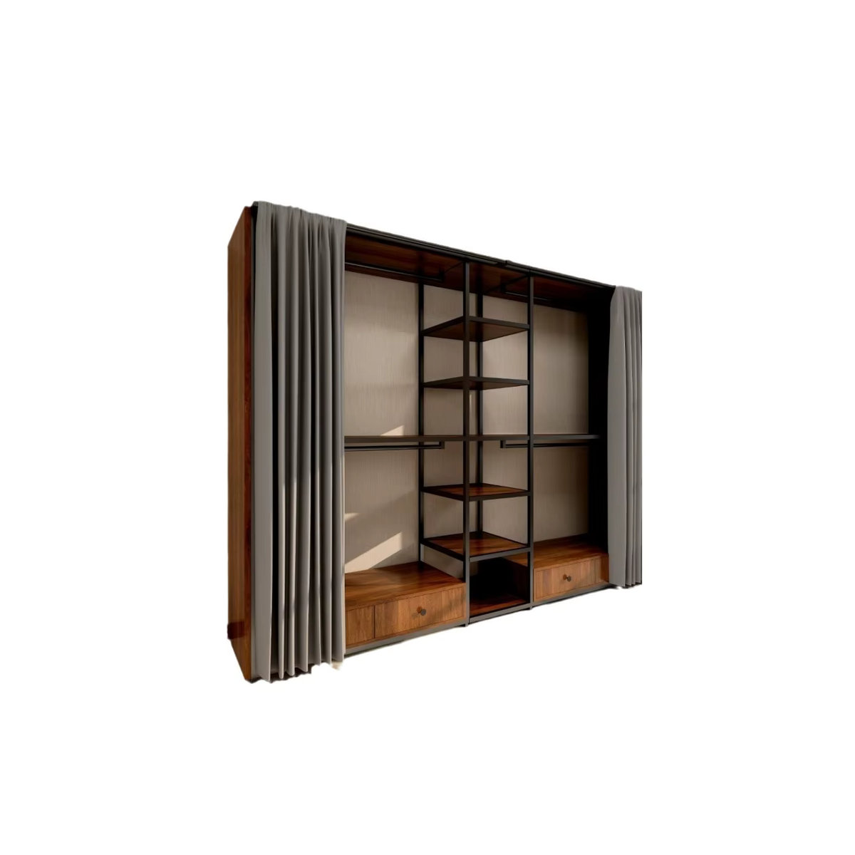 Metallgarderobe im Industrial-Design mit Kleiderbügel-Kombination und Regal in Braun - Bild 3