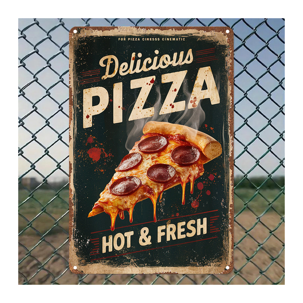 Metallschild Delicious Pizza & Fresh von CIFBUY in mehrfarbigem Used-Look, rechteckiges Aluminiumschild für Wandmontage, B: 30 cm, H: 20 cm - Bild 1