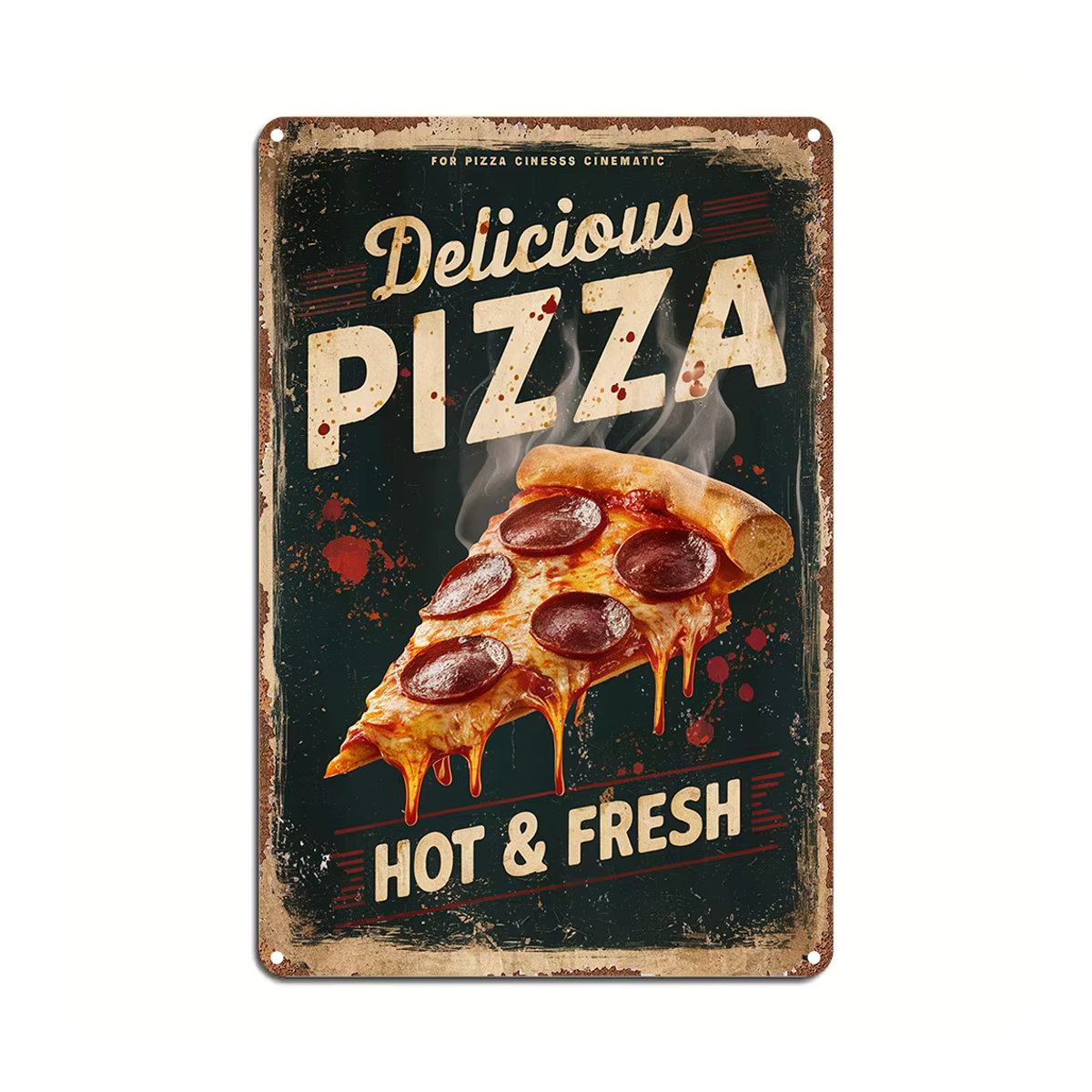 Metallschild Delicious Pizza & Fresh von CIFBUY in mehrfarbigem Used-Look, rechteckiges Aluminiumschild für Wandmontage, B: 30 cm, H: 20 cm - Bild 2