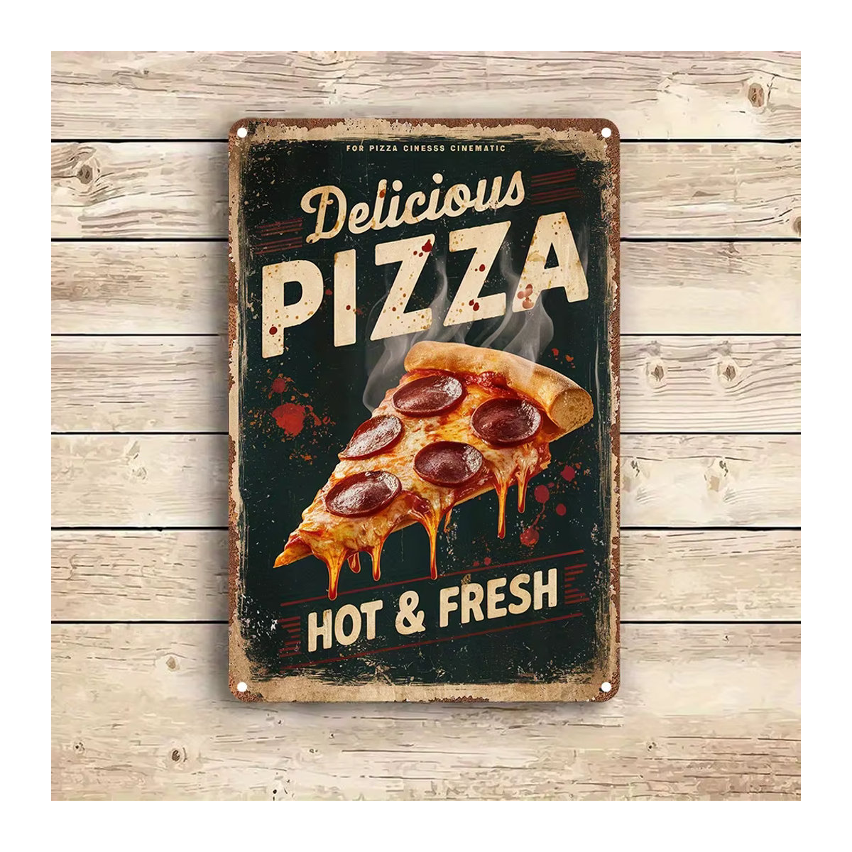 Metallschild Delicious Pizza & Fresh von CIFBUY in mehrfarbigem Used-Look, rechteckiges Aluminiumschild für Wandmontage, B: 30 cm, H: 20 cm - Bild 3