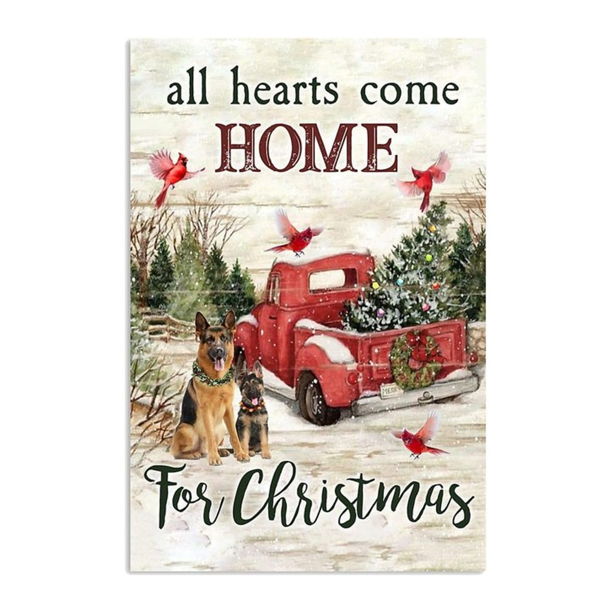 Metallschild MINISO All Hearts Come Home mit Deutscher Schäferhund Motiv für Weihnachten, Vintage Wandkunst, B: 30,5 cm, H: 20,3 cm - Bild 1
