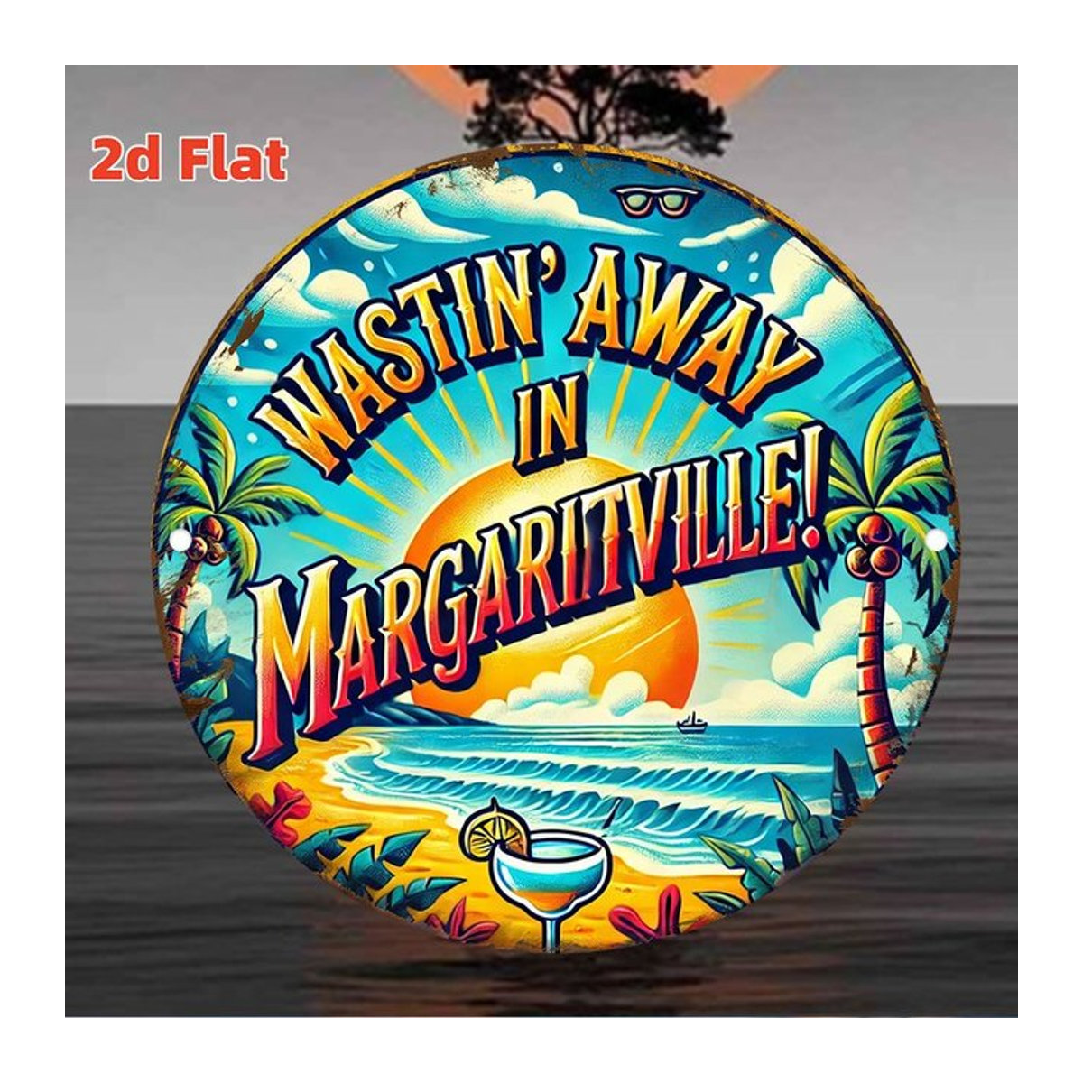 Metallschild Potdemiel Wastin' Away in Margaritaville mit Tropical Beach Lyrics, mehrfarbig, Wandmontage - Bild 1