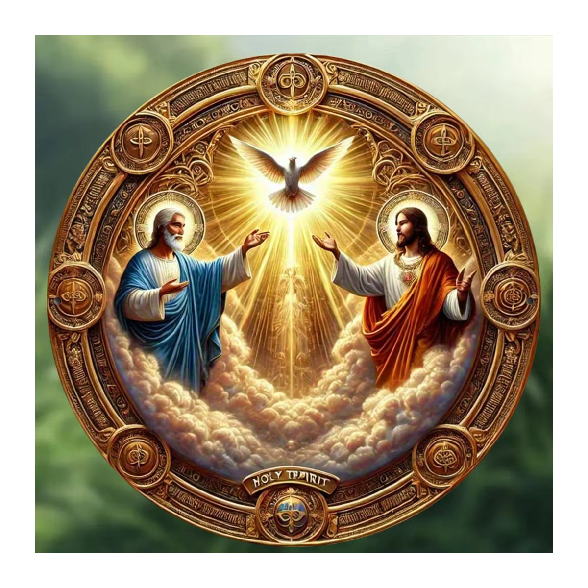 Metallwandkunst CIFBUY Göttliche Szene Heilige Dreifaltigkeit in Gold und Mehrfarbig als quadratisches 2D Dekor zur Wandmontage - Bild 2