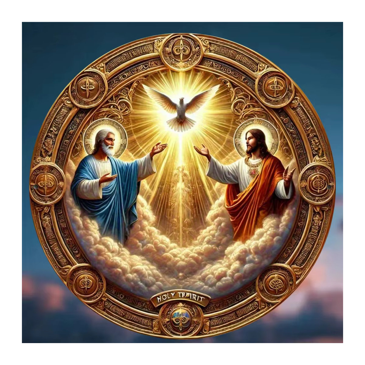 Metallwandkunst CIFBUY Göttliche Szene Heilige Dreifaltigkeit in Gold und Mehrfarbig als quadratisches 2D Dekor zur Wandmontage - Bild 3