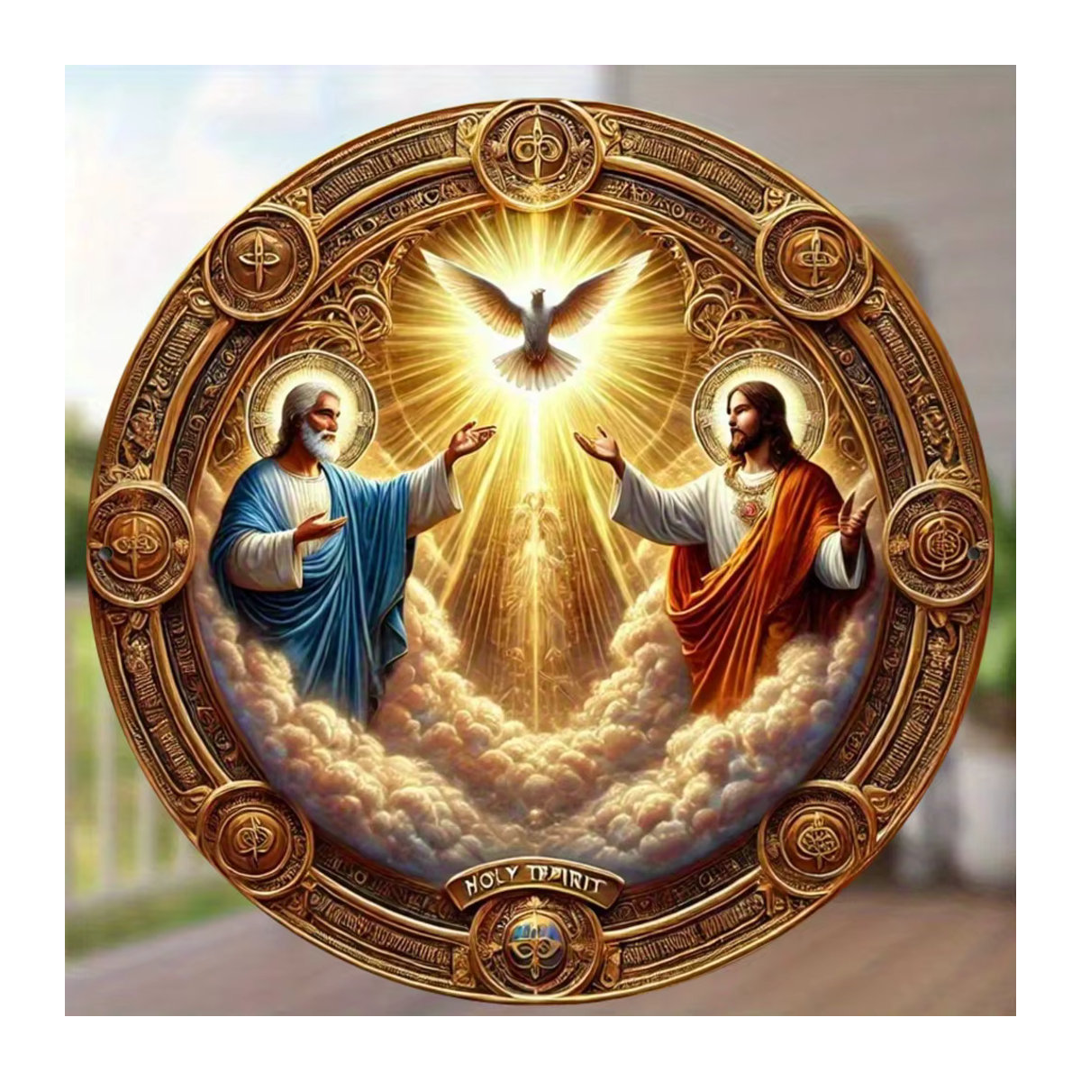 Metallwandkunst CIFBUY Göttliche Szene Heilige Dreifaltigkeit in Gold und Mehrfarbig als quadratisches 2D Dekor zur Wandmontage - Bild 4