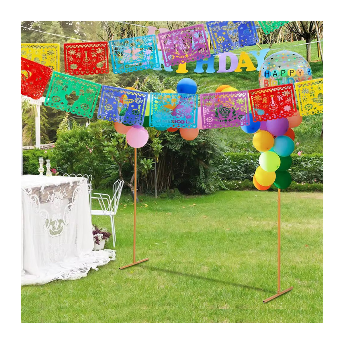 Mexikanisches Partybanner Papel Picado aus Papier für Cinco De Mayo und Dia De Los Muertos Dekoration, mehrfarbig mit Blumenmuster - Bild 5