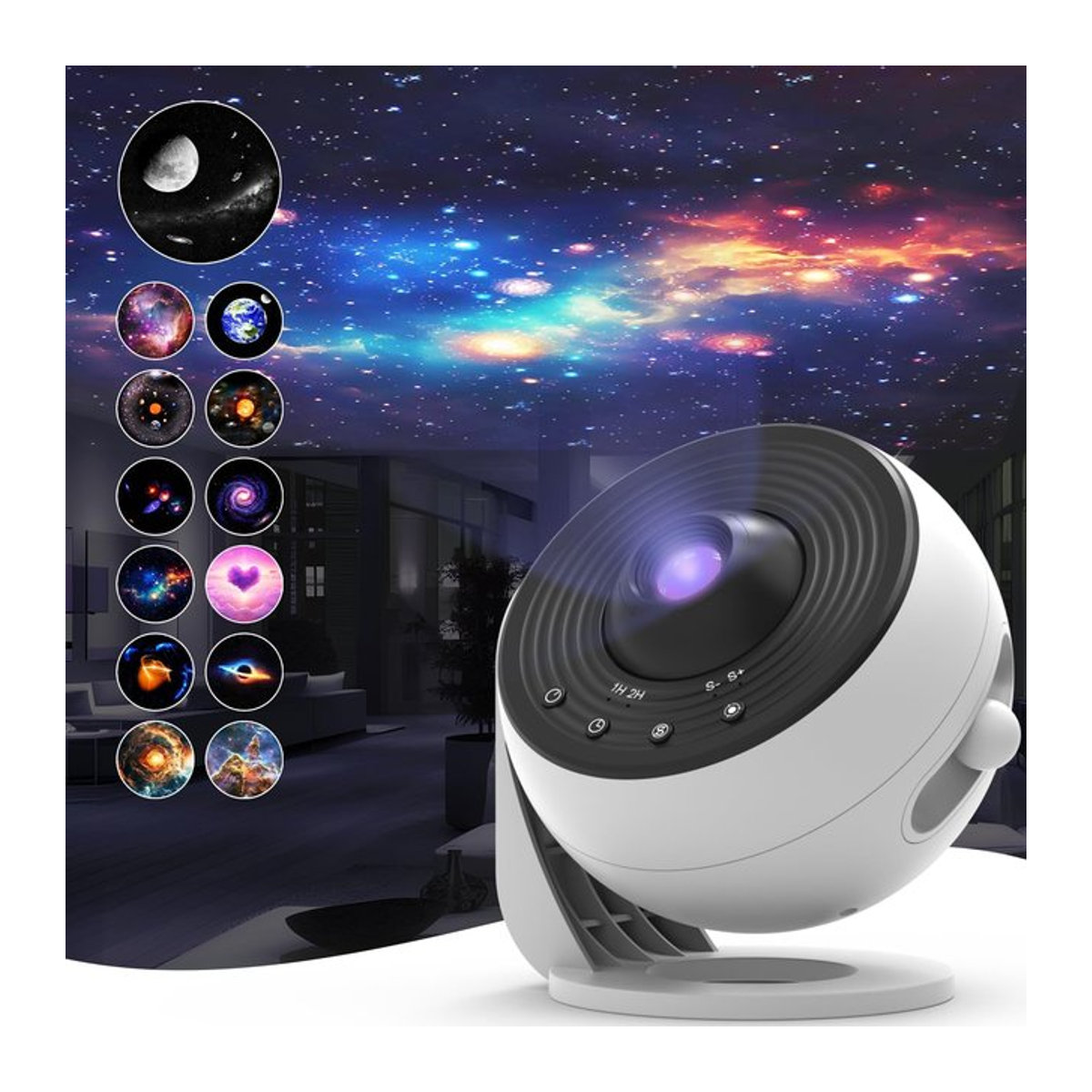 Mexllex 13-in-1 PRO Galaxy Projektor Weiß Modernes Planetarium Sternenhimmel Nachtlicht mit 360 Grad Rotation und Timer - Bild 1
