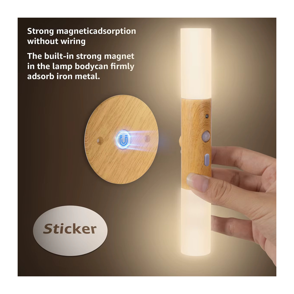 Mexllex 2er-Set LED Bewegungsmelder Nachtlicht aus Holz in Natur mit 3 Farbmodi und USB-Aufladung - Bild 4