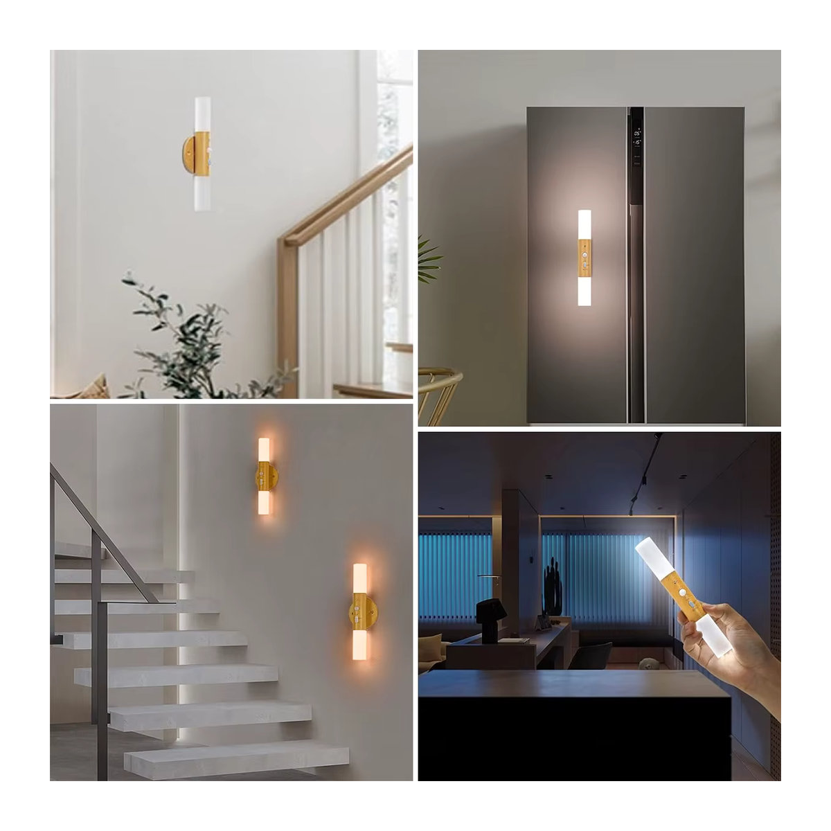Mexllex 2er-Set LED Bewegungsmelder Nachtlicht aus Holz in Natur mit 3 Farbmodi und USB-Aufladung - Bild 5