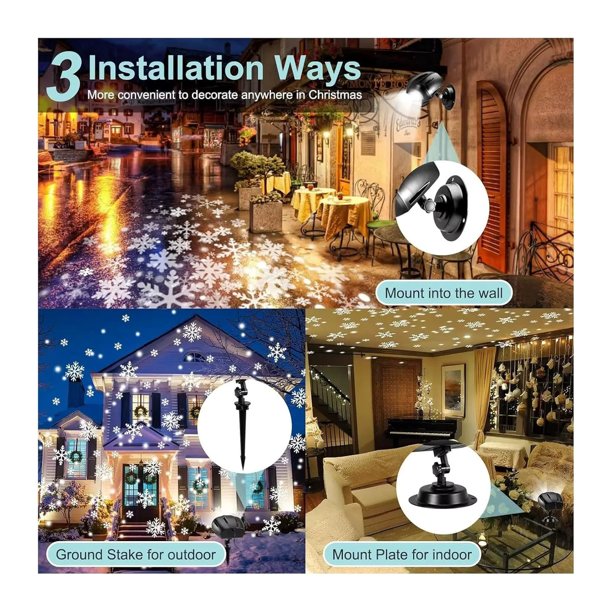 Mexllex Doppelkopf Weihnachtsschneefall HD Projektor mit Fernbedienung und Timer, IP65 Außenleuchte 2-in-1 Rotationslicht für Garten und Zimmer - Bild 5