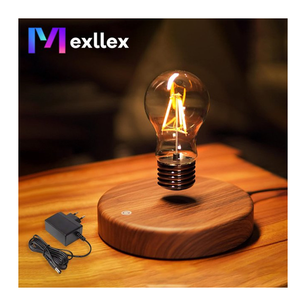 Mexllex Kabellose Magnetische LED Schreibtischlampe in Nussbaum mit 360 Grad automatischer Drehung - Bild 1