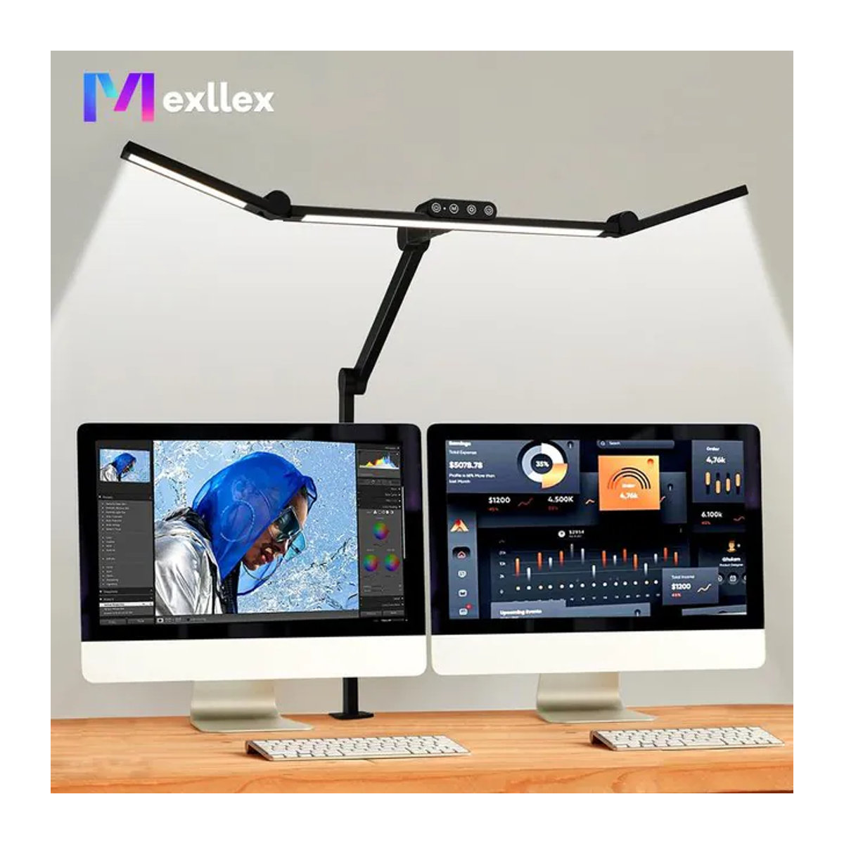 Mexllex LED Schreibtischlampe Schwarz mit Klemme, 24W Architektenlampe mit automatischer Dimmung und Sensor für das Büro - Bild 1