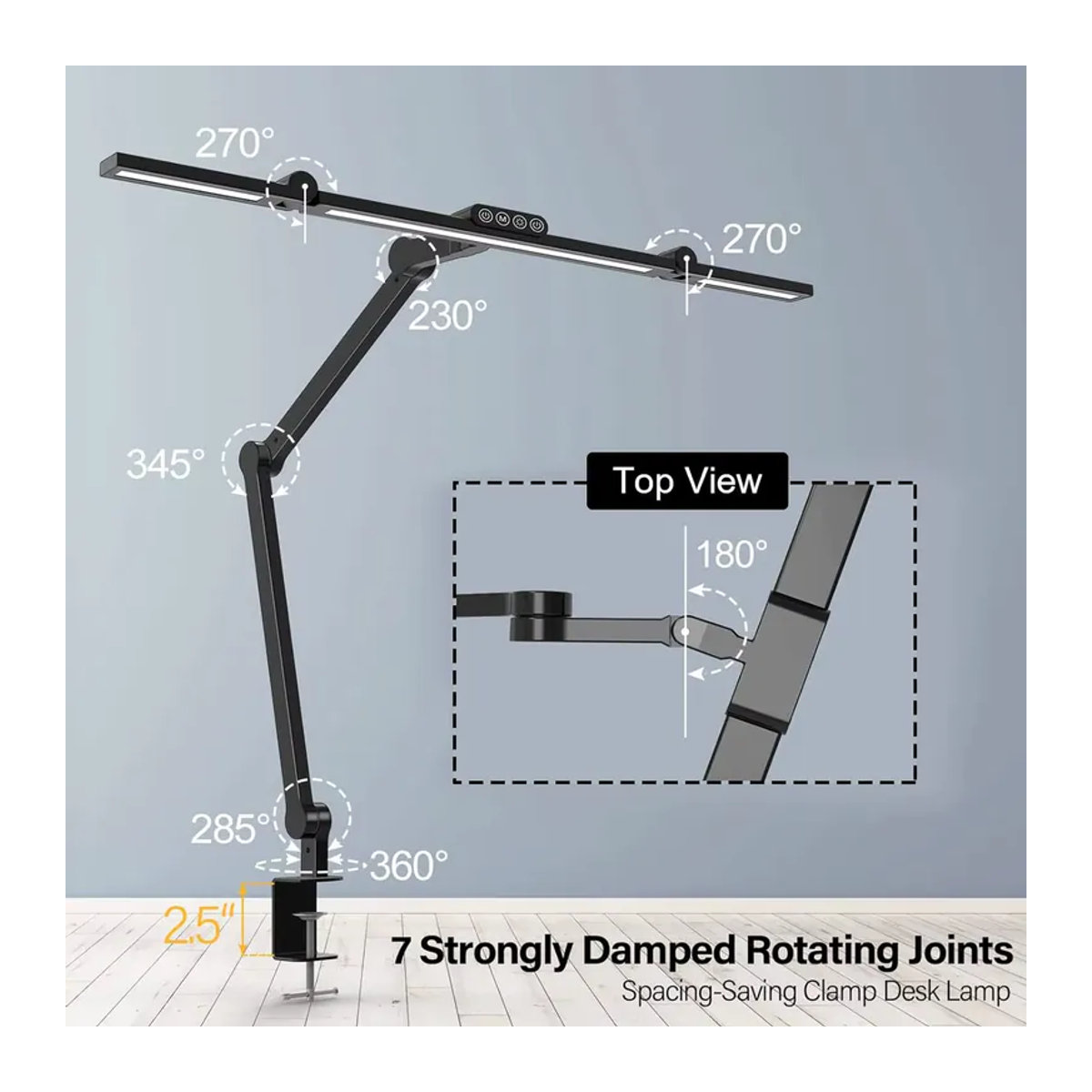 Mexllex LED Schreibtischlampe Schwarz mit Klemme, 24W Architektenlampe mit automatischer Dimmung und Sensor für das Büro - Bild 5