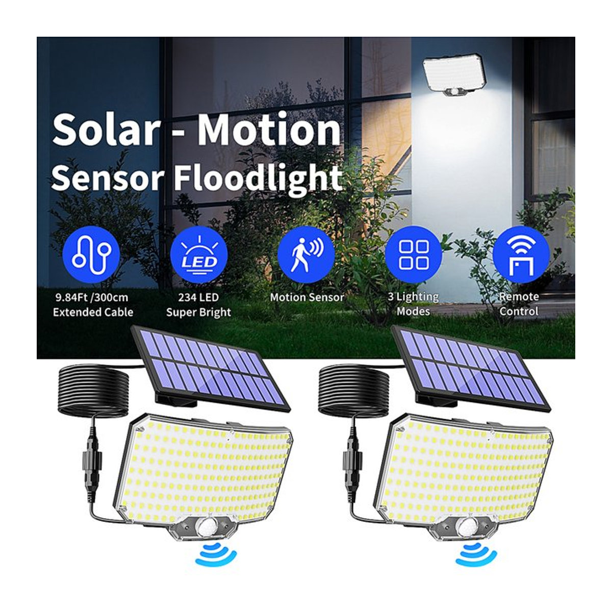 Mexllex LED Solar Wandleuchte mit Bewegungsmelder und Fernbedienung in Weiß, wasserdichte Sicherheitsflutlampe für Außenbereich, Veranda und Terrasse mit 3 Modi - Bild 1