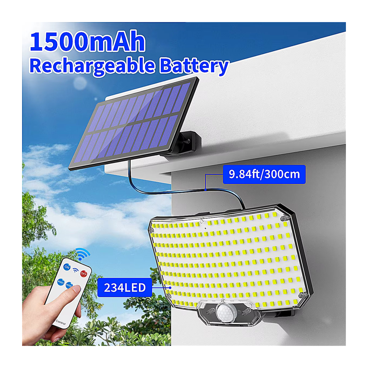 Mexllex LED Solar Wandleuchte mit Bewegungsmelder und Fernbedienung in Weiß, wasserdichte Sicherheitsflutlampe für Außenbereich, Veranda und Terrasse mit 3 Modi - Bild 4