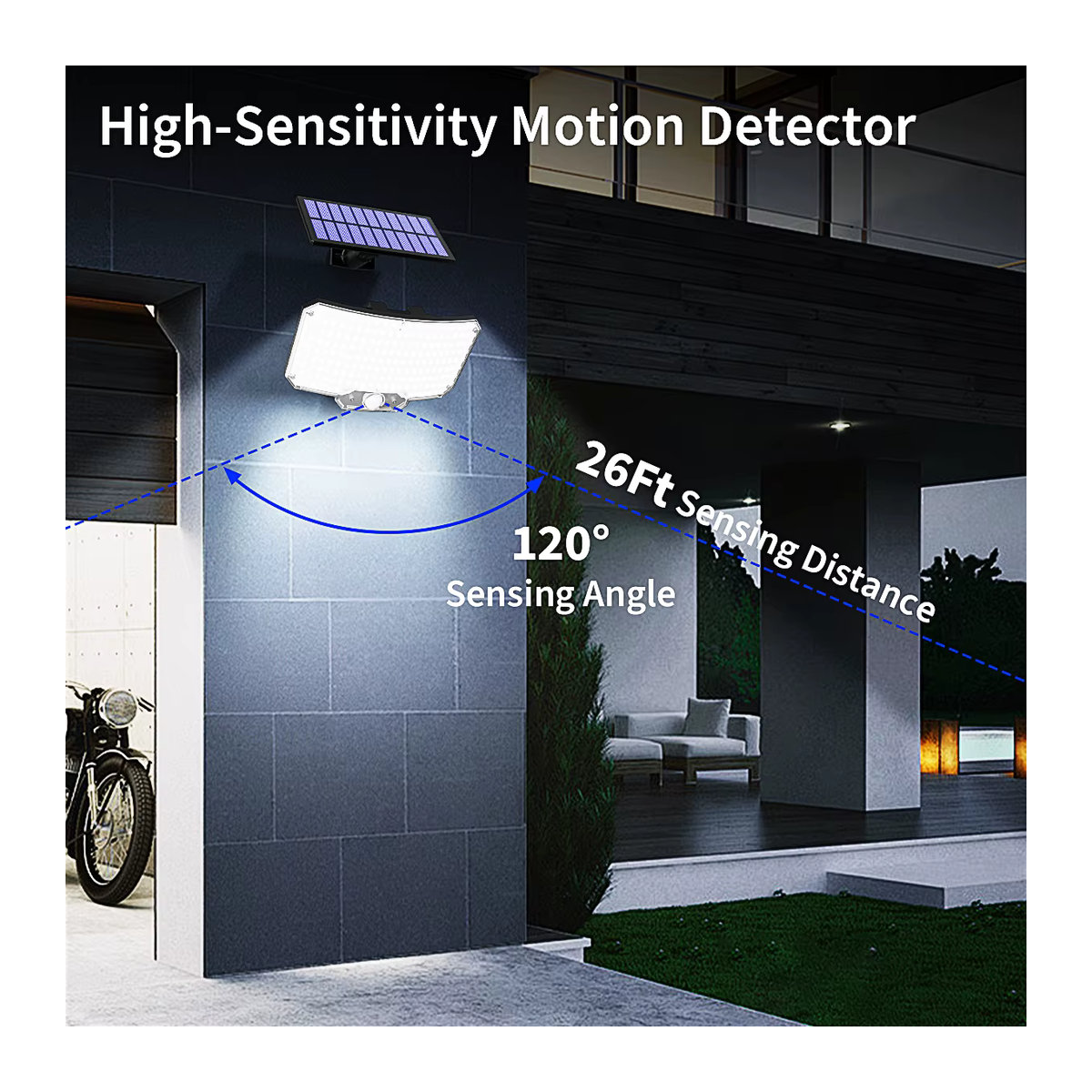 Mexllex LED Solar Wandleuchte mit Bewegungsmelder und Fernbedienung in Weiß, wasserdichte Sicherheitsflutlampe für Außenbereich, Veranda und Terrasse mit 3 Modi - Bild 5