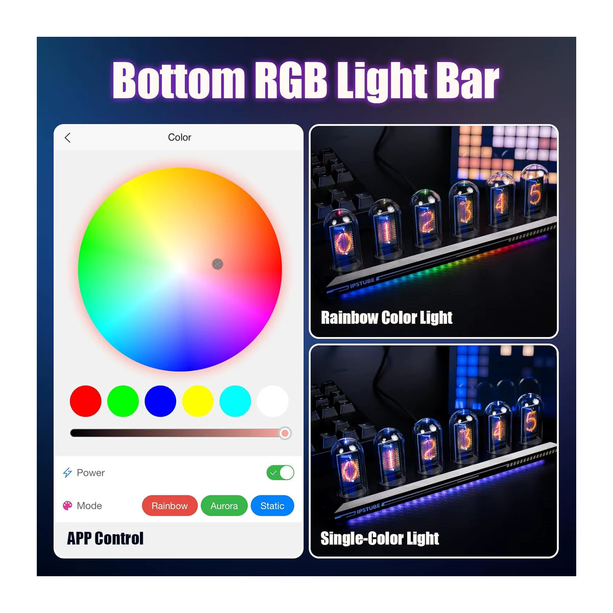 Mexllex Nixie Tube RGB Retro Digitaluhr in Schwarz mit IPS-Display, Wi-Fi und App-Steuerung - Bild 2