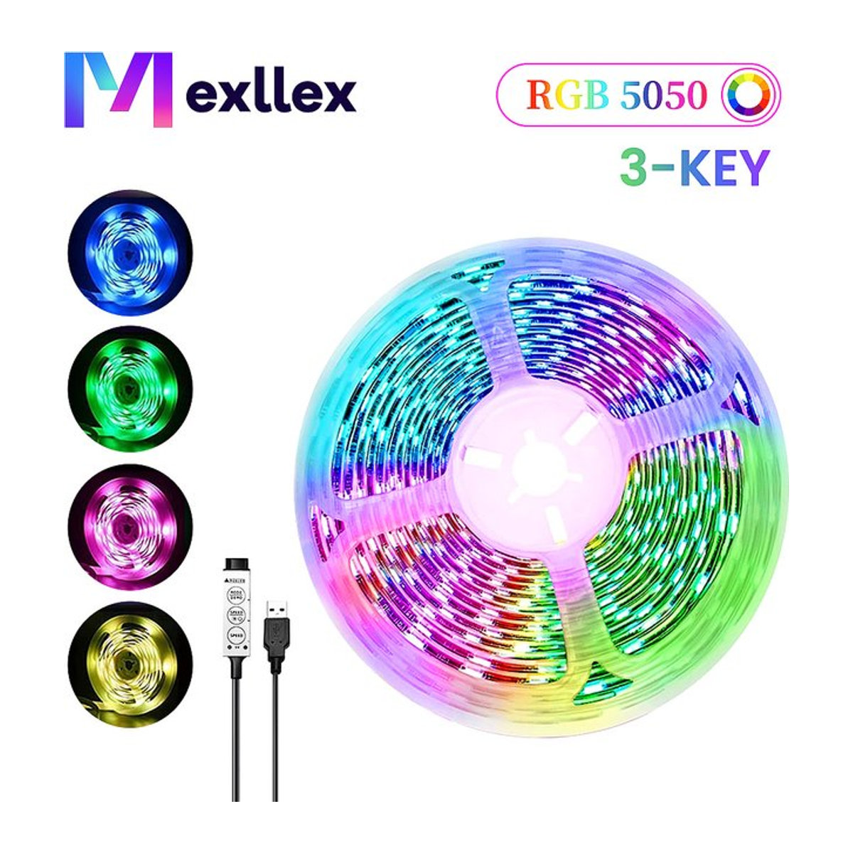 Mexllex RGB LED-Lichtleisten mit USB-Betrieb und 3-Tasten-Controller für TV-Hintergrundbeleuchtung und Zimmerdeko - Bild 1