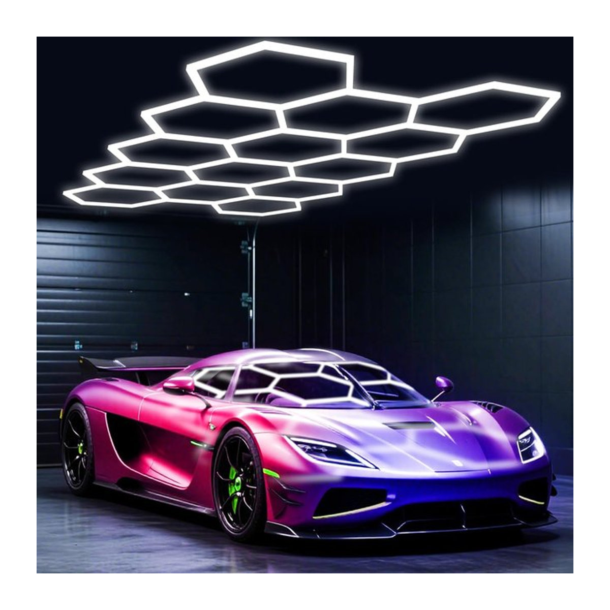 Mexllex Sechseckige LED-Garagenleuchte in Weiß, superhelle Plug-in-Deckenlampe für Werkstatt, Fitnessstudio und Autopflege - Bild 1