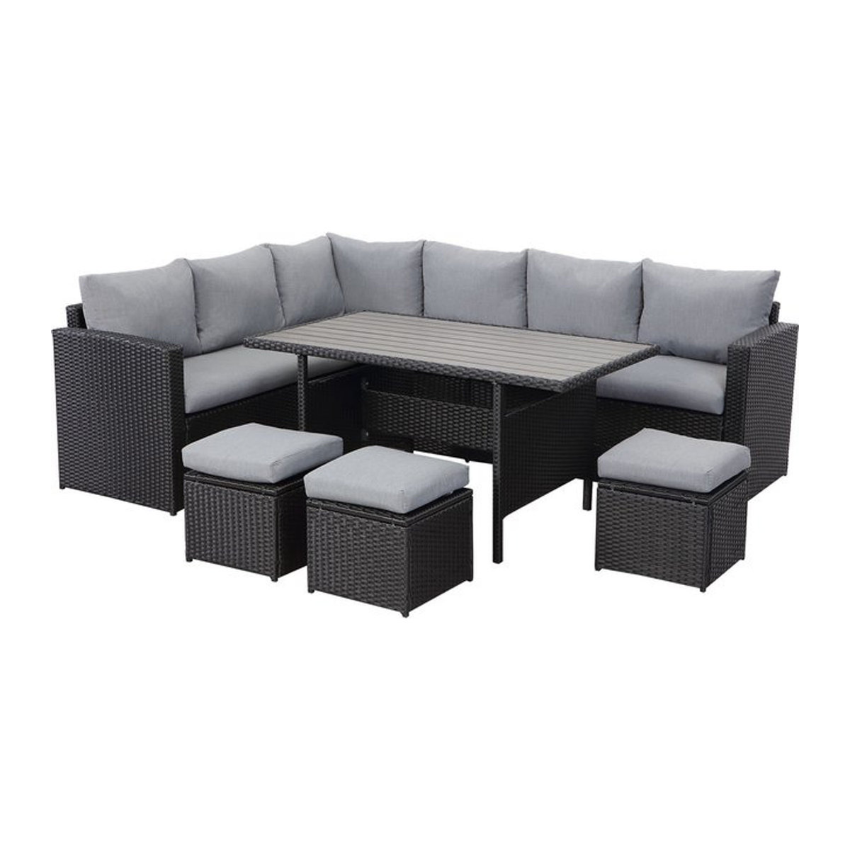 MeXo 9-Sitzer Lounge Set aus Polyrattan mit Polstern in Schwarz und Grau - Bild 1